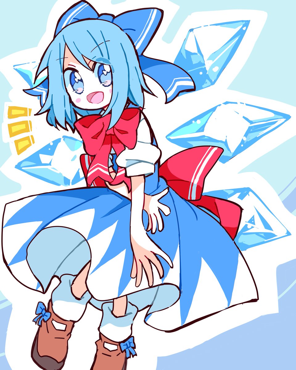 cirno 1girl ice blue hair bow solo blue eyes wings  illustration images
