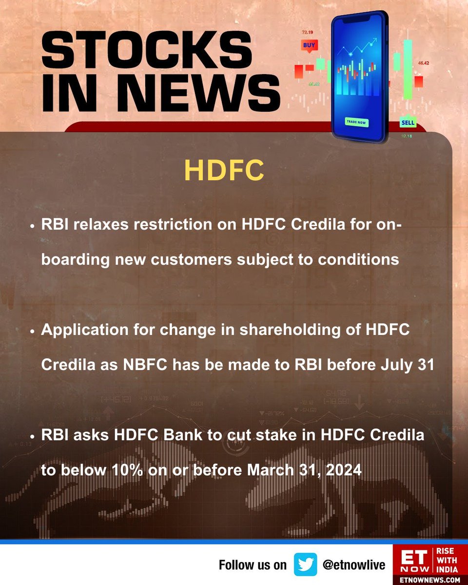 Stocks To Watch | HDFC: Update on RBI's restriction on HDFC Credila for onboarding new customers👇

#HDFC #RBI #HDFCCredila @HDFCCredila @HomeLoansByHDFC
