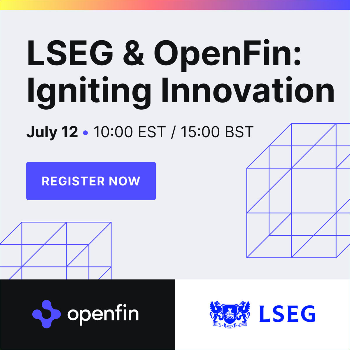 openfintech's tweet image. WEBINAR: Join us on Wed., July 12 @ 10a EST/ 3p GMT for a deep dive with @LSEGplc where we will discuss the partnership and what it means for the industry and beyond!

Register today: hubs.li/Q01VY7wG0

#BuiltOnOpenFin #LSEG #OpenFin #Innovate