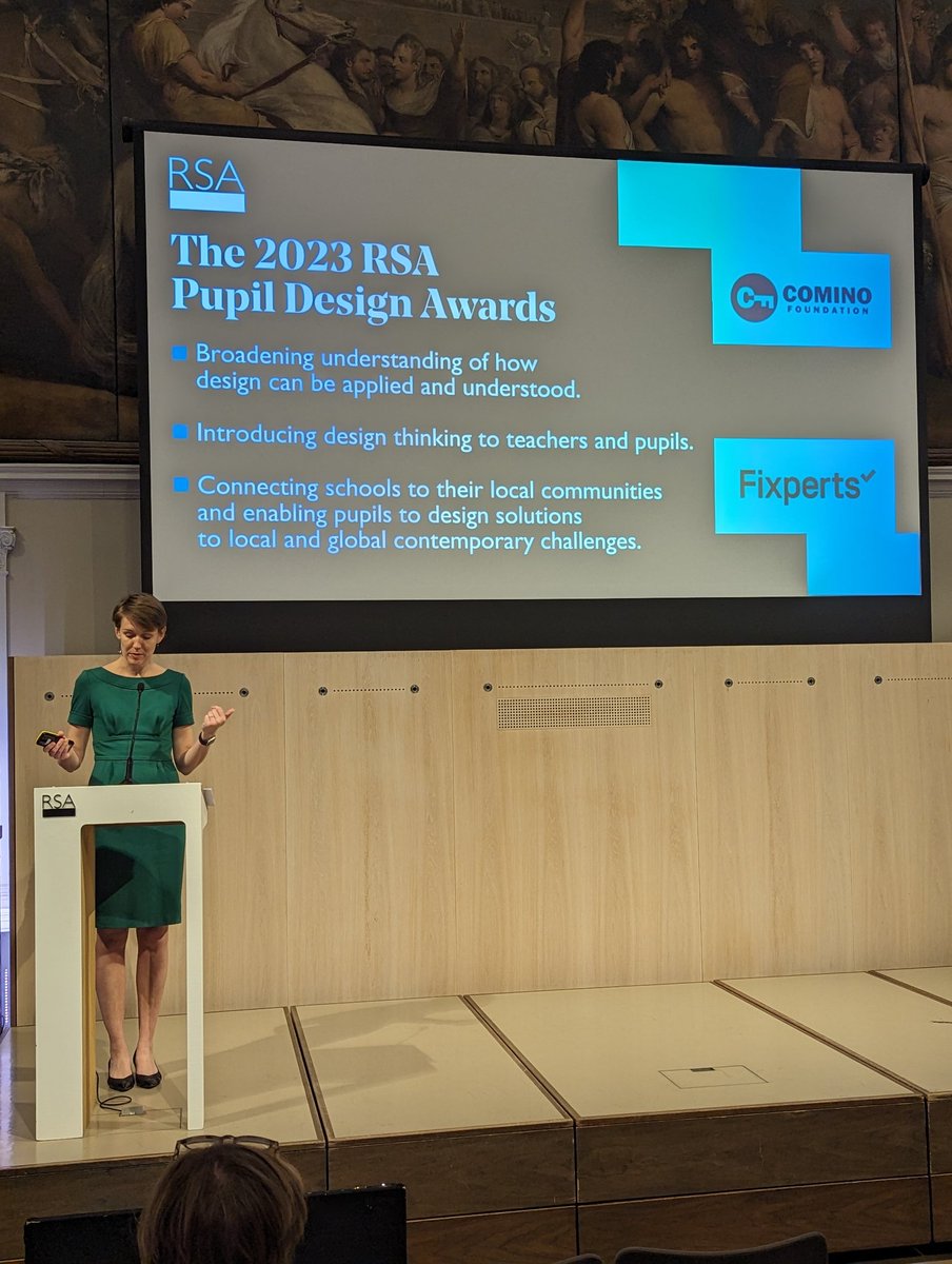 Kim Bohling, the @theRSAorg's Director of Research & Learning, opens up this year's celebration event for the #PupilDesignAwards #PDAs23, with #CominoFoundation & @Fixperts