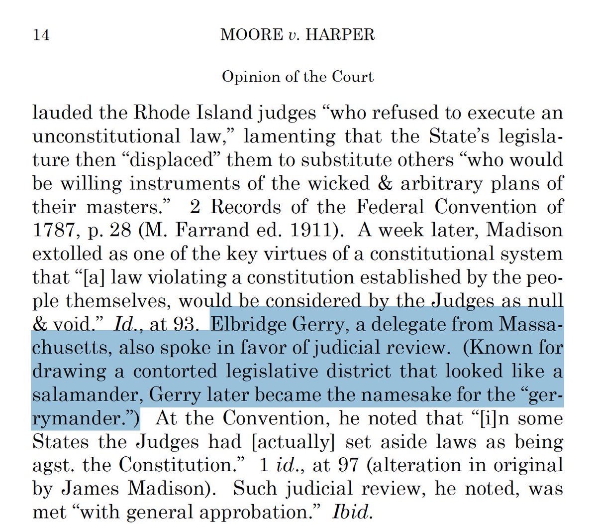 Not to look a gift horse in the mouth or anything, but really Chief Justice Roberts, *now* you happily cite Elbridge Gerry?! #StillBitterAboutRucho #MoorevHarper