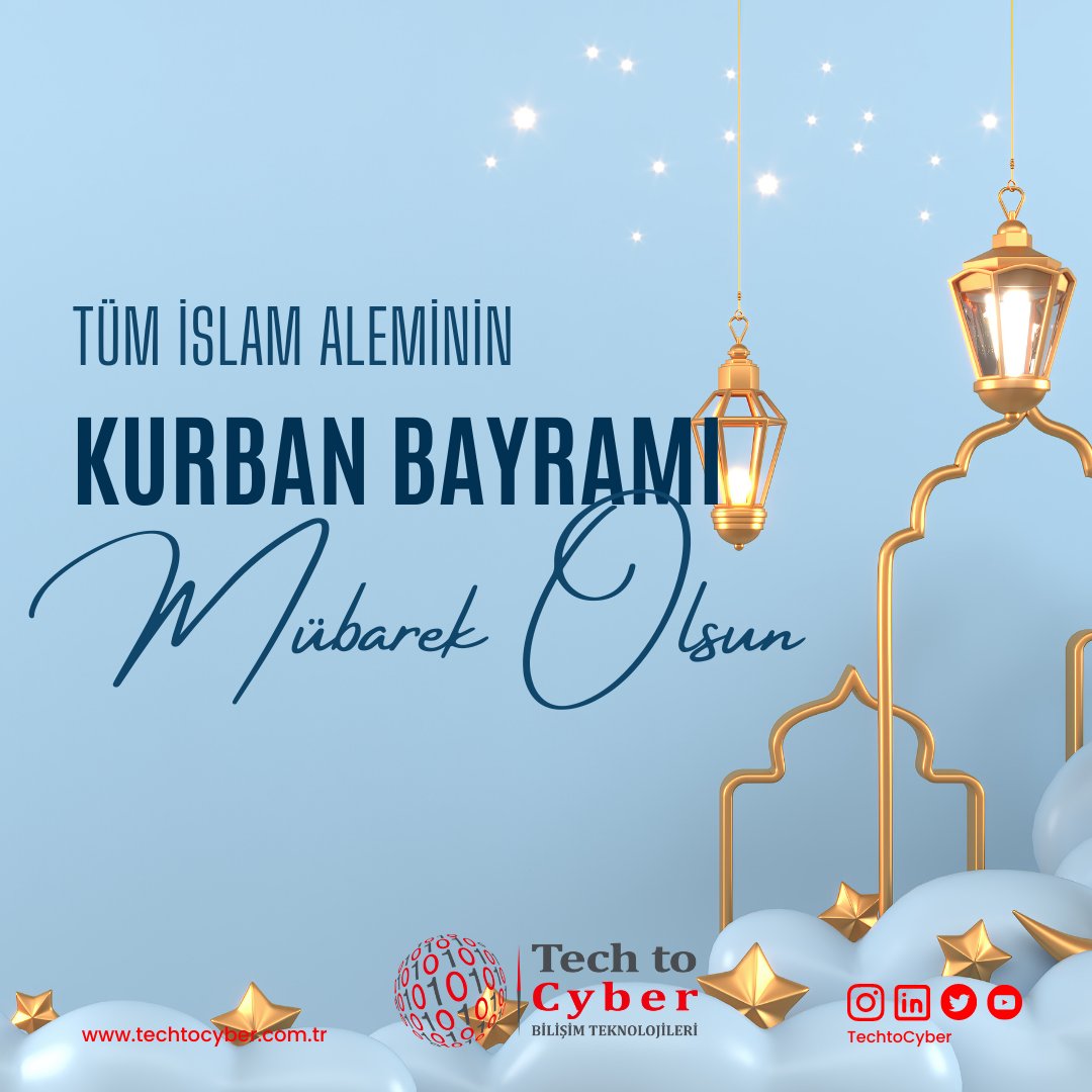 TechtoCyber's tweet image. Sevdiklerinizle birlikte geçireceğiniz sağlıklı ve mutlu bir bayram olmasını dileriz.

&apos;Kurban Bayramınız Mübarek Olsun&apos;

#techtocyber #kurbanbayramı #iyibayramlar