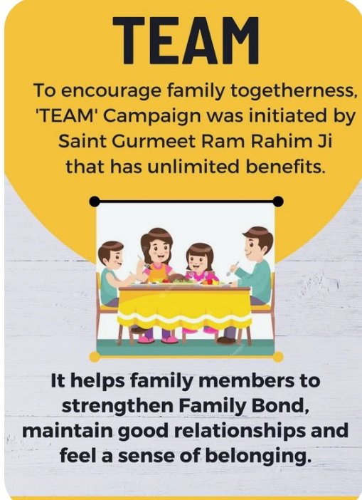 Nowadays Indian Culture is running out from the Indian society, So we need to follow the path of #SaintDrMSG sermons teaches us to take a break from society, 7 to 9 pm daily spend time with your family.
#EatingTogether #TEAM
#FamilyMeal
#EatingTogether
#PowerOfTeam
#familytime