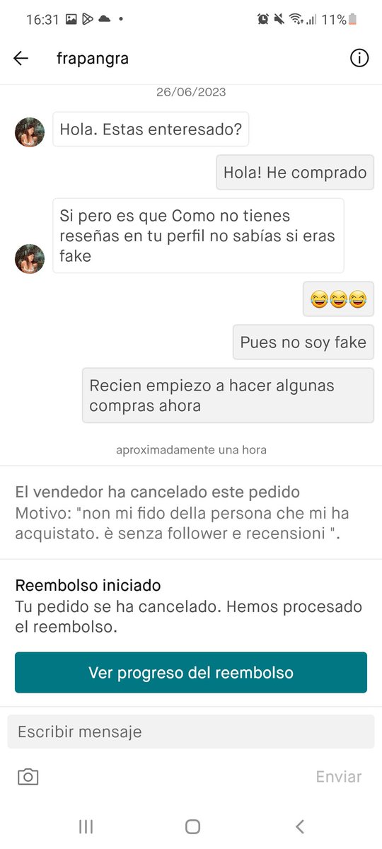 Gente estupida de <a href="/vinted/">Vinted</a>, pagas por algo y te lo cancelan por que como no tienes seguidores ni reseñas no se fían de ti😂👏