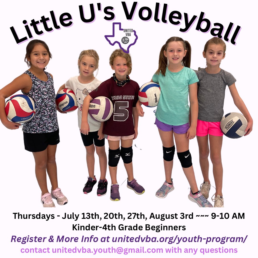 UnitedVba's tweet image. Calling all incoming Kinder-8th Graders‼️ Swipe 👉 to see our 2 U-Prep series for the month of July! Little U’s Volleyball &amp;amp; Play the Game Series. 💜🏐🙌
🔗unitedvba.org/youth-program/
📧unitedvba.youth@gmail.com

#youthvb #unitedvba #summertraining #startyoung