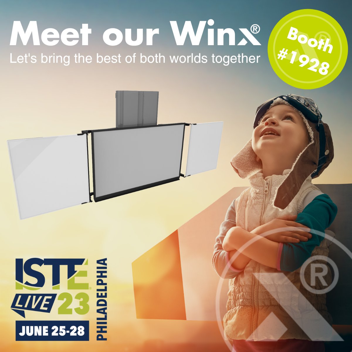 We are at #ISTELive23 this week and you still have got two days left to experience our mounting solutions up close yourself in Philadelphia. Discover the #BalanceBox® 650 Winx®: our powerful, feather-light and easy-to-use height adjustable display mount with side wings 🌟