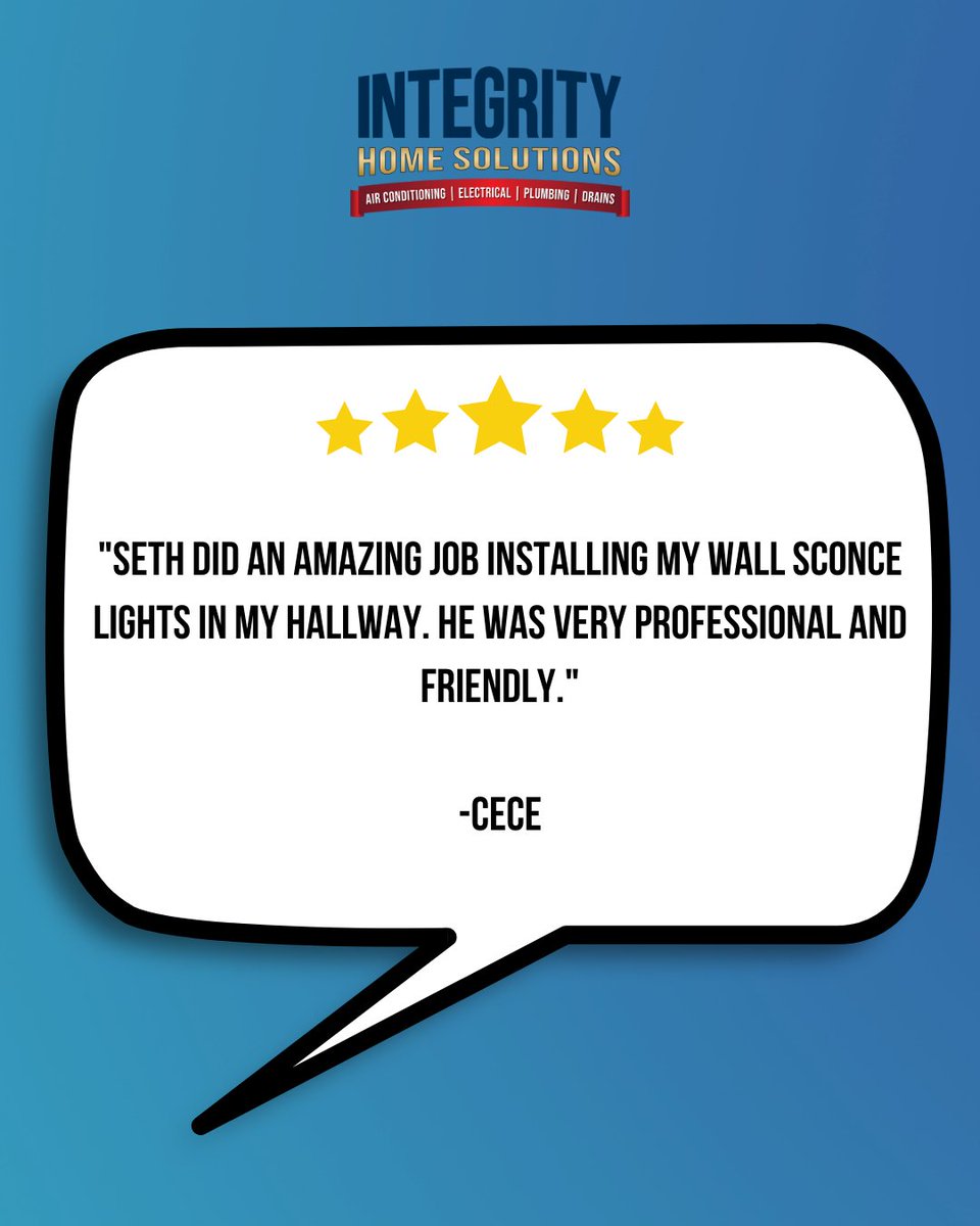 HomeTpa's tweet photo. 🌟Thanks Cece - for this amazing 5-star review of our electrical technician Seth's service at your Tampa home! 

Professional and friendly is what we like to hear!🌟 

#review #integrityhomesolutions #customerfeedback https://t.co/xbCfe642PW