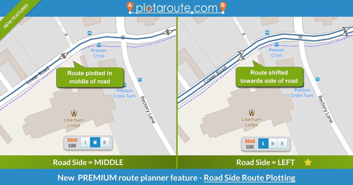 plotaroute's tweet image. New Premium route planning feature on @plotaroute - Road Side Route Plotting. Shifts a route towards the left or right side of the road as you plot it, for clearer and more accurate routes. More at: plotaroute.com/news

#walking #running #cycling #routes
#MakingRoutesMadeEasy