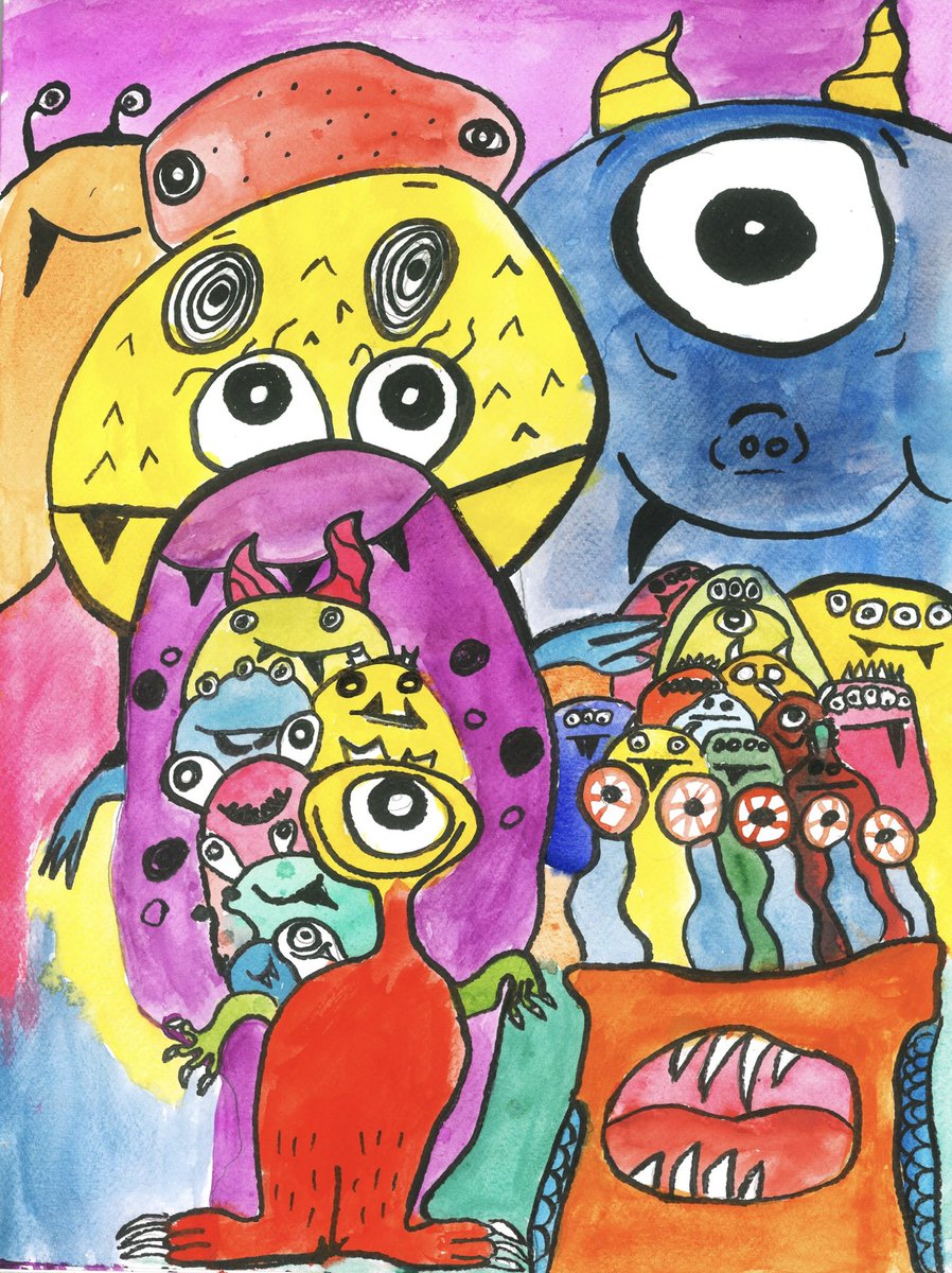 Abtin2016_kh's tweet image. Watercolor painting by 7 years old artist Abtin 
Kindergarten of cute monsters 
10 $xtz
#NFTkid 
objkt.com/asset/KT1N8KdD…