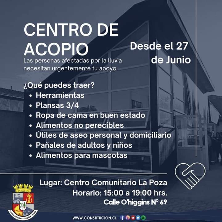 OleajesCONTY's tweet photo. ¡ DESDE HOY !

Nos convoca nuestra @municipalidad_constitucion a reunir en este Centro de Acopio lo necesario para apoyar a los más afectados.

👉 ATENCIÓN 👈

#radiodifusion 
#solidaridad https://t.co/WhKnI3tkVV