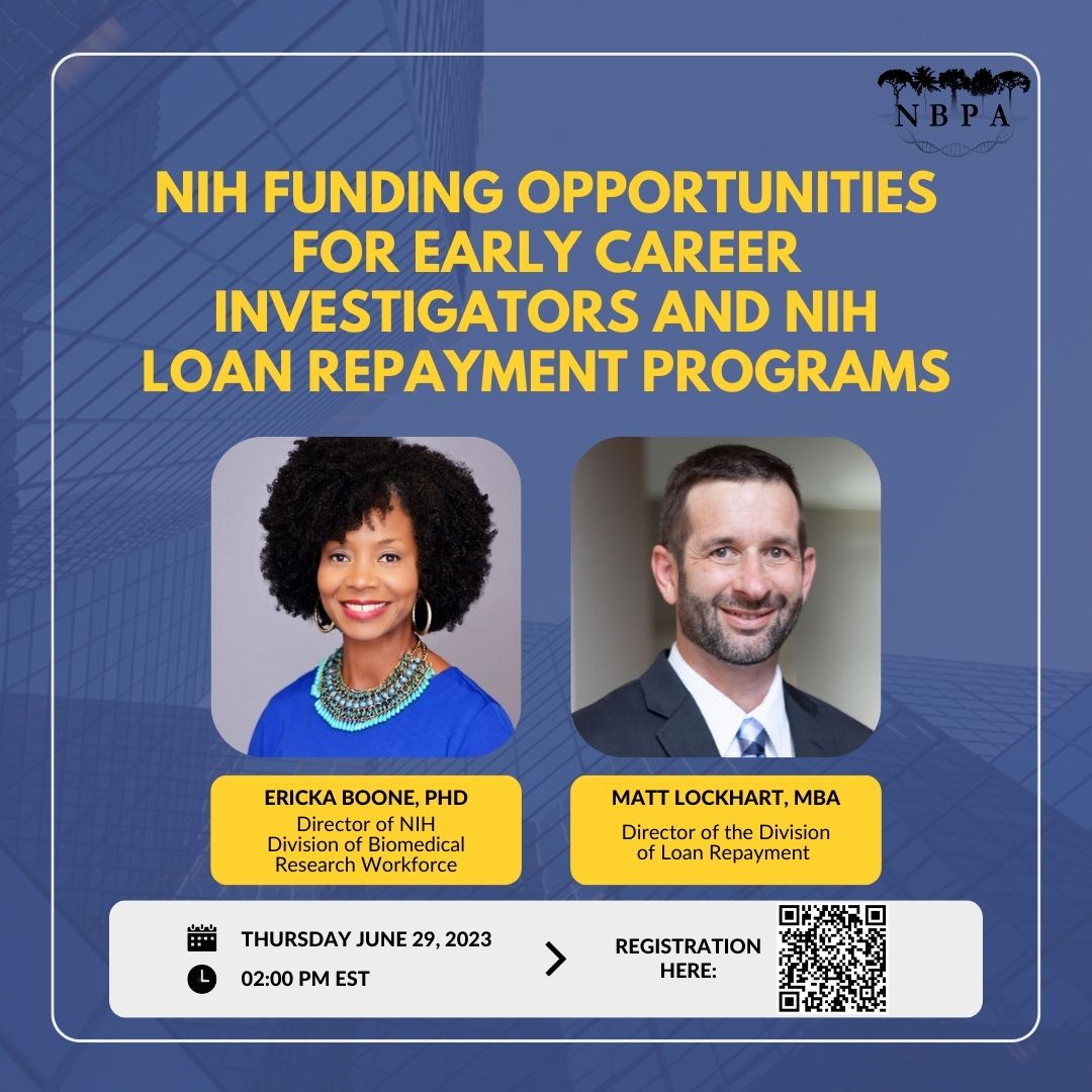 ICYMI: If you're planning to apply for an @NIH_LRP award and you want to learn more about @NIH Funding Opportunities for Early Career Investigators, join us on 6/29/23 for an overview hosted by the @natblackpostdoc. Register Today! 🗓️💻bit.ly/3PxcFL6