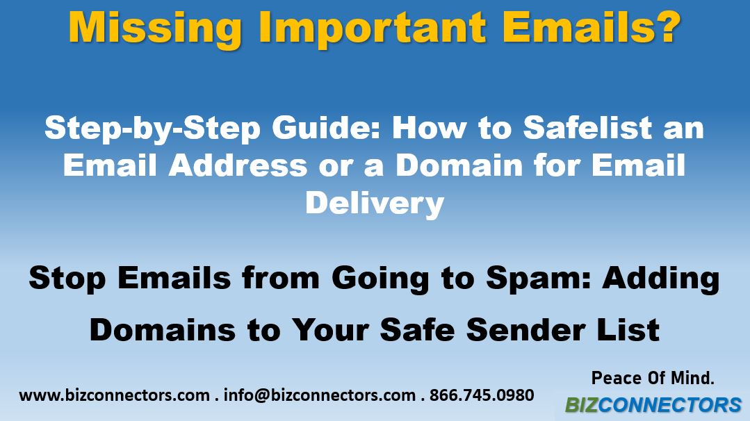 Bizconnectors's tweet image. Safelist Your Domain and Never Miss an Important Email!
Tired of important emails landing in your spam folder? We have the solution!
bizconnectors.com/step-by-step-g…
#EmailManagement #Safelisting #InboxOptimization #EfficientCommunication