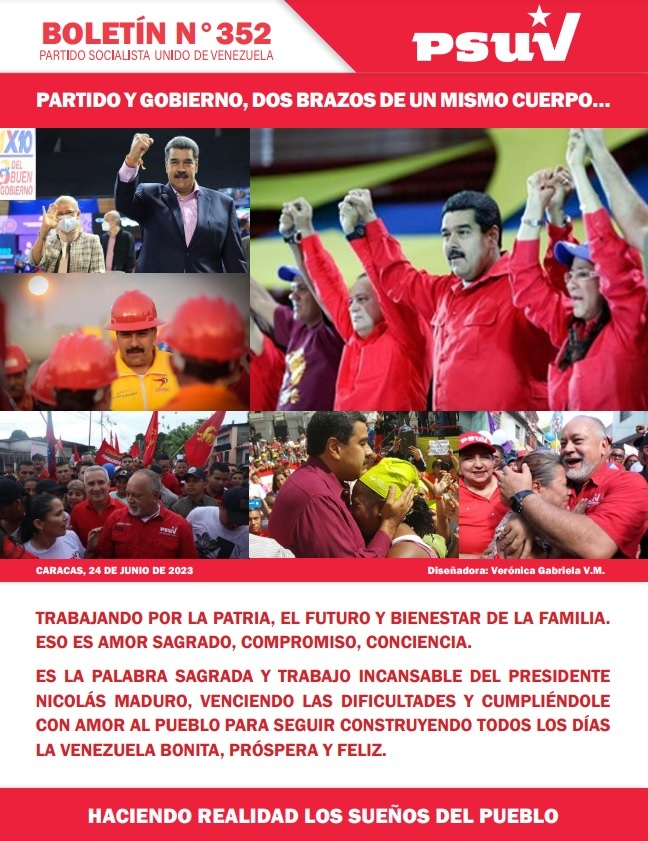 Partido y Gobierno: Dos brazos de un mismo cuerpo.  

Lea y comparta la edición Nº 352 del Boletín Informativo del PSUV goo.su/KUzAlSc  

<a href="/NicolasMaduro/">Nicolás Maduro</a>
<a href="/dcabellor/">Diosdado Cabello R</a>
<a href="/FidelVasquzPSUV/">FIDEL E. VASQUEZ I.</a>
#IntegraciónTecnológica