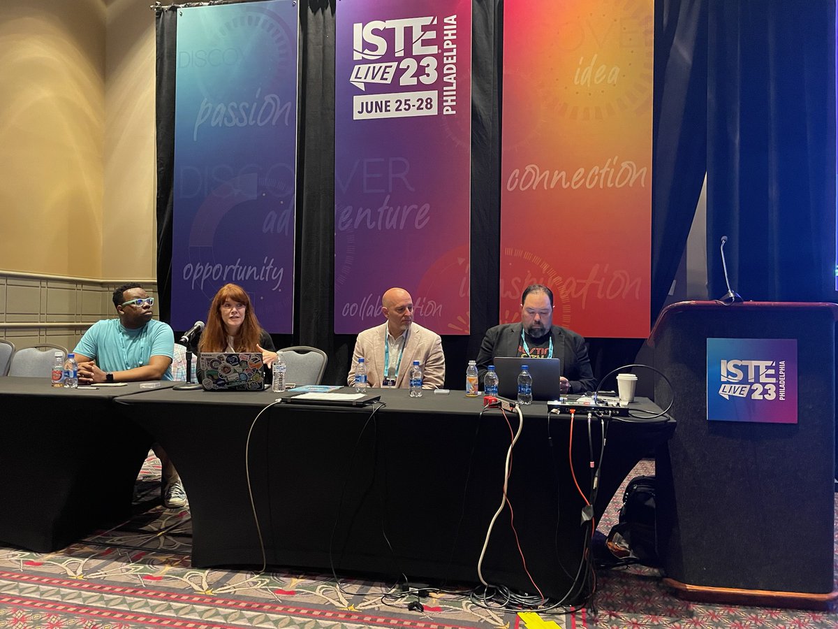 Look at our colleagues go! 💜💚

I daresay they put the 'lit' in literature. 🔥 

Learning is always fun with @AskAdam3 @shannonmmiller @billbass and @mrhooker ! 

#futureready #ISTELive23 #ISTElive