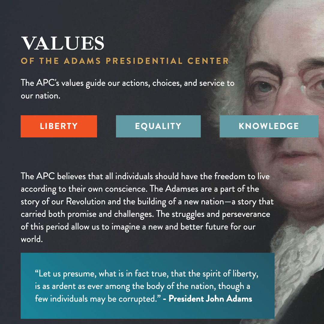Be inspired by the example of the Adams family’s extraordinary selfless public service and ideals of citizenship.  Visit The Adams Presidential Center’s website to learn more! theadamspresidentialcenter.org