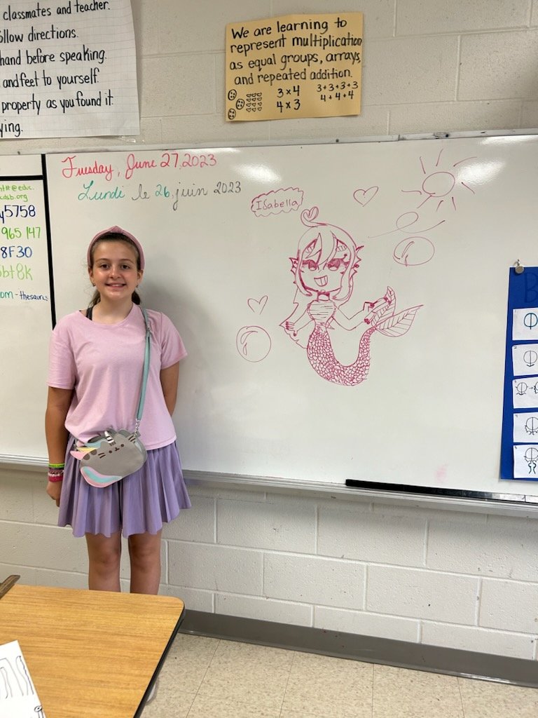 IV gave us a tutorial on how to draw a mermaid this morning! Thank you for teaching us something new! 🧜‍♀️