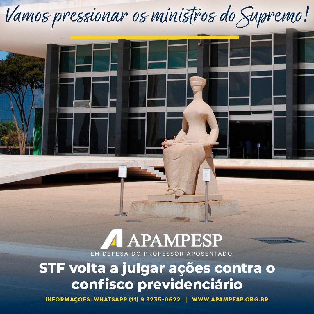 apampesp's tweet photo. Nesta semana, o STF retoma o julgamento das ações diretas de inconstitucionalidade que questionam o confisco de aposentados e pens., entre elas, a ação coletiva impetrada pela Apampesp. Vamos todos enviar e-mails p/ os ministros para que votem pelo fim do confisco em definitivo! https://t.co/Kz7T762FlS