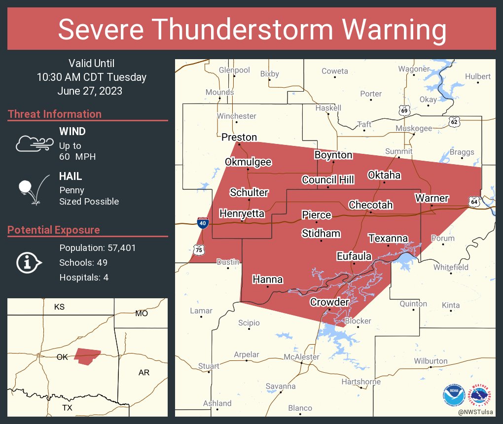 NWS Tulsa on Twitter "Severe Thunderstorm Warning including Okmulgee