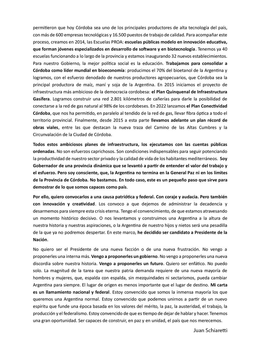 CARTA A LOS ARGENTINOS