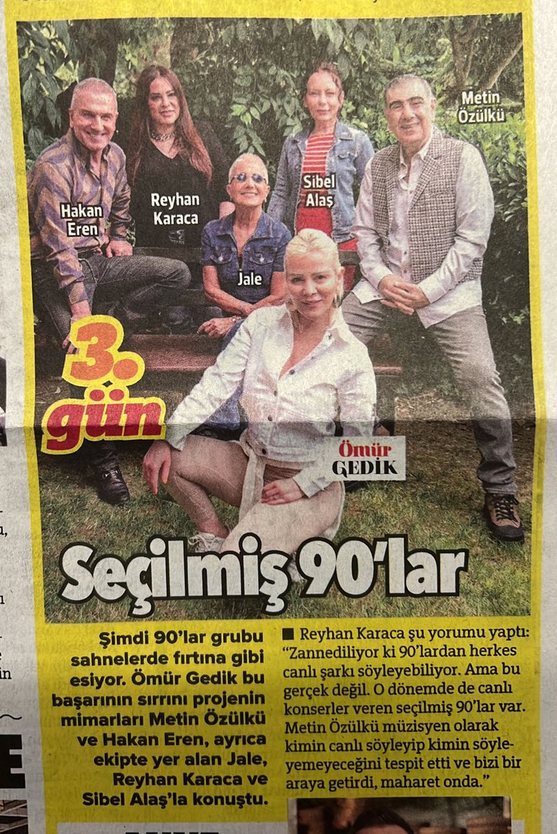 Bayramın 3. günü HÜRRİYET Gazetesinde Ömür Gedik röportajında 'ŞİMDİ 90'LAR' var.. Görüşmek üzere 3.gün :) #şimdi90lar @Hurriyet @omurgedik @Reyhan_Karaca @SibelAlas @jale_bekar @metin_ozulku @Ossimuzik