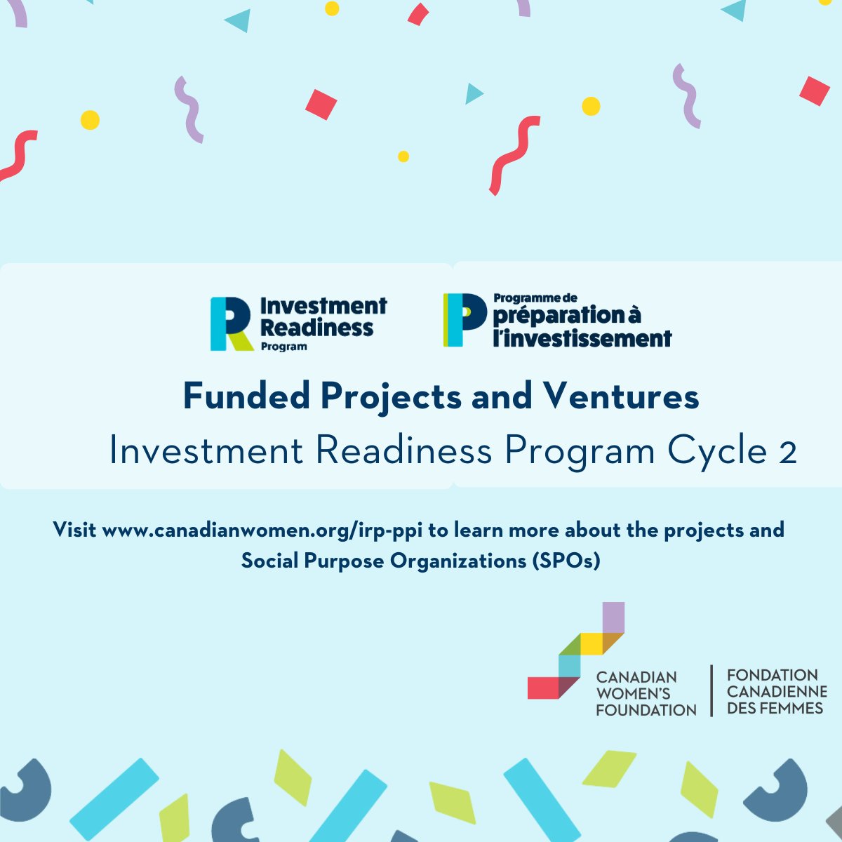 cdnwomenfdn's tweet photo. We are thrilled to announce that 21 social purpose organizations (SPOs) have been funded through the Investment Readiness Program (IRP) at the Canadian Women’s Foundation. Read more about the announcement and the 21 SPOs!
https://t.co/AfMHyq3Z1J
#IRProgram https://t.co/mKQwRFgP1b