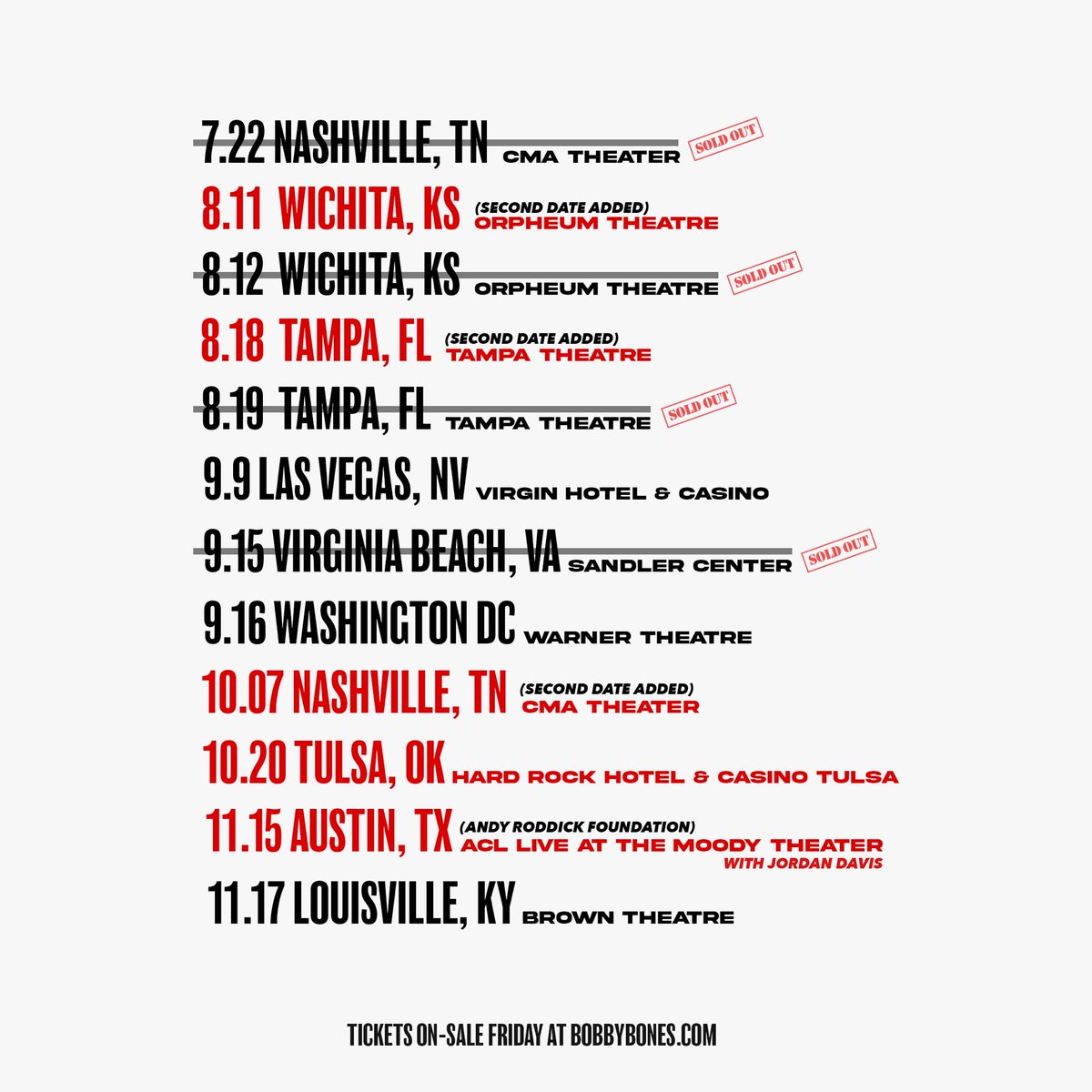 Bobby Bones on Twitter "Announced some new shows! Tulsa. And second
