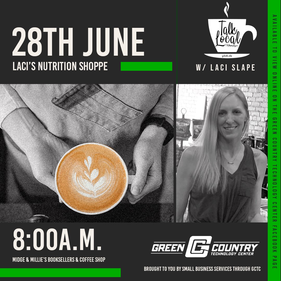 gctcok's tweet photo. ☕️ TALK LOCAL - TOMORROW ☕️

This week’s presenter is Laci Slape, proprietor of “Laci’s Nutrition Shoppe” in Downtown Okmulgee.  
 
The complimentary coffee will be on at 7:30am and there is parking on the west side of the building, on 6th Street and overflow across the stre https://t.co/EeYUGaXJHj