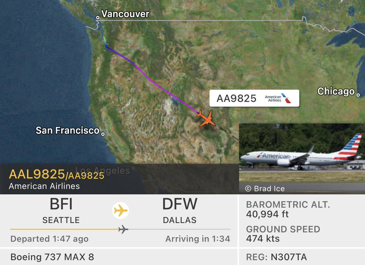 On delivery to American Airlines is Boeing 737 MAX 8, N307TA, from Boeing Field