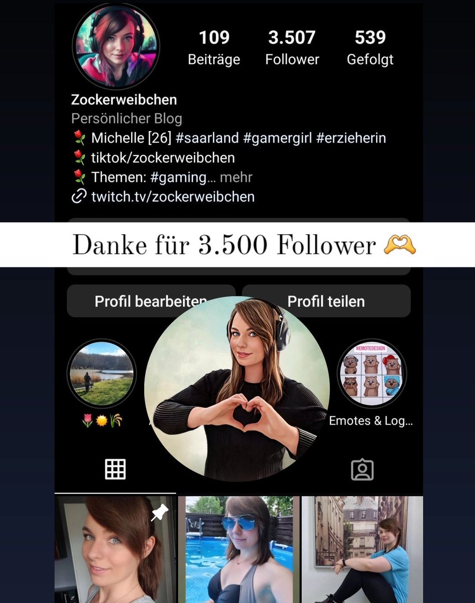 Dankeschön für 3.500+ Follower auf Instagram 🫶 ... auf Twitch geht es auch steil nach oben ☺️ Ich bin sehr happy und freue mich auf den morgigen Stream mit euch ✌️😊