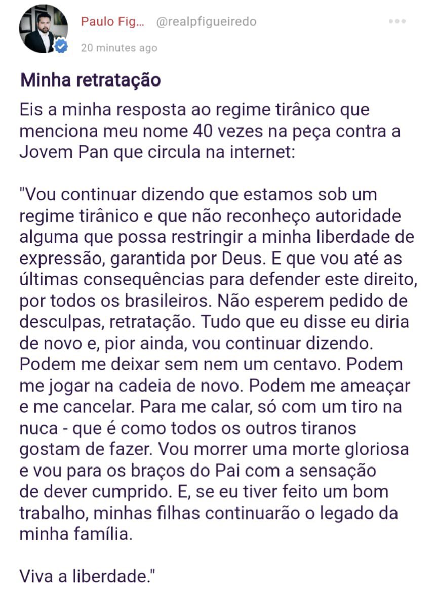 flaviogordon's tweet image. Resposta do Paulo Figueiredo ao despacho distópico do MPF contra a Jovem Pan, que o cita como autor de crime de opinião.