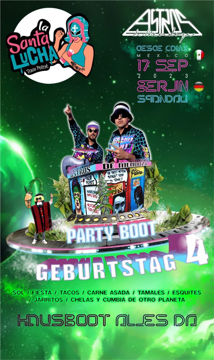 BERLÍN 🇩🇪 nos vemos el Domingo 17 de Septiembre para festejar un año más del barquito con taquitos 🌮🛥️de #Lasantalucha CUPO LIMITADO  #YoTeAvisé #cumbia #tropical #electrocumbia #electropical #duo #liveact #latin #fiesta #musica #gozadera #admx #tropicalvibes #tropicalstyle