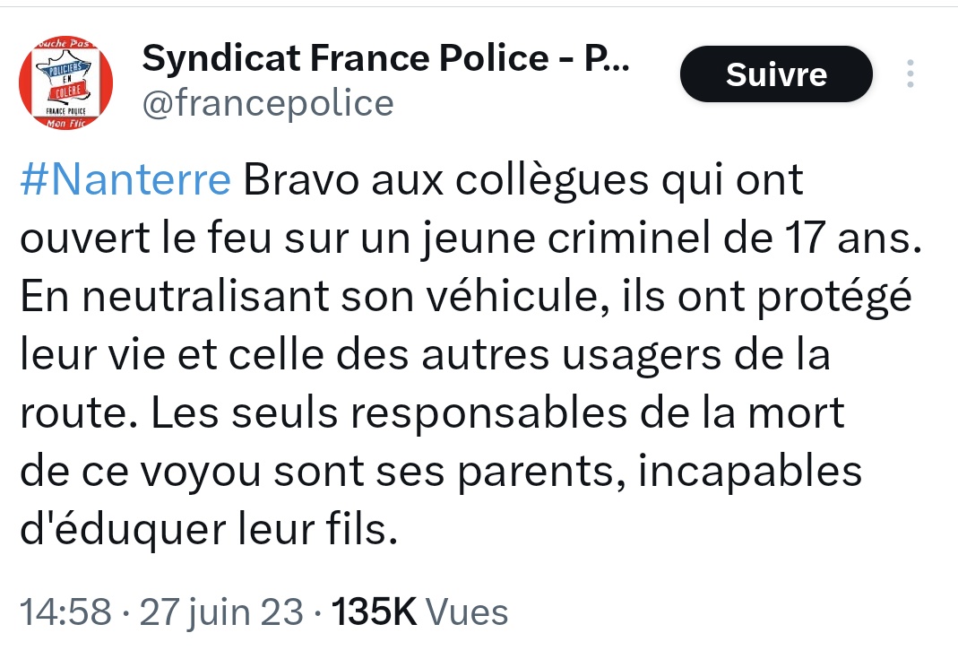 Nain_Portekoi's tweet photo. On vit quand même une époque où un syndicat de policiers se permet de publier publiquement ce genre de saloperie.
Tranquille.
OKLM. https://t.co/Kj6lZXn2fi