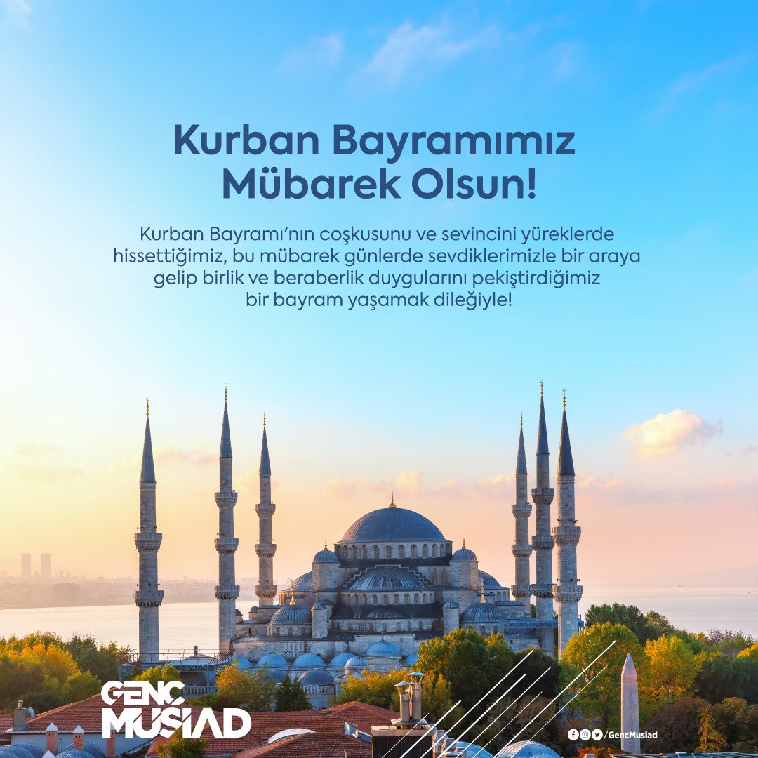Bu bayramda birlik ve beraberlik duygularını güçlendirerek, huzur ve mutluluğu paylaşalım. Bayramınız mübarek olsun, nice sağlıklı ve sevgi dolu bayramlara! 🌙 

#GençMÜSİAD
#KurbanBayramı
#BirlikVeBeraberlik