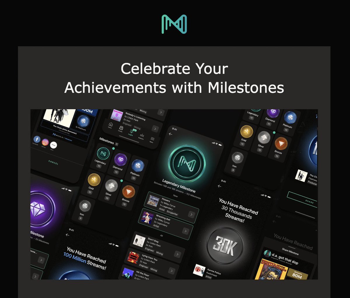 ai_muso's tweet image. Raise your hand if you're loving our new Milestones feature 🙌🙌🙌

Muso.AI PRO subscribers will now receive daily updates on your credit analytics. When one of your credits has crossed a milestone, you will now be awarded a shareable milestone badge. #MusoAI
