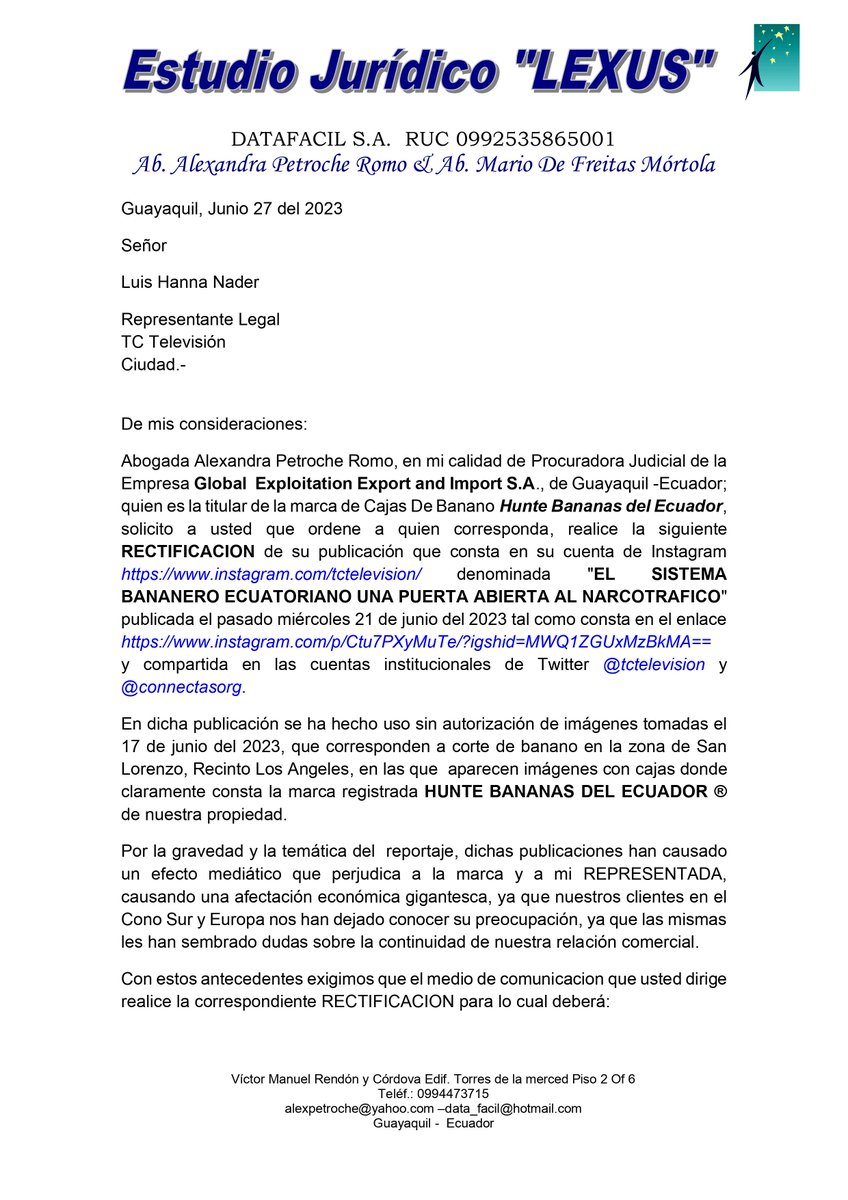 EstudioLexus's tweet photo. Solicitud de RECTIFICACION @tctelevision cc @Arcotel_ec @DEFENSORIAEC https://t.co/B8biModoZN