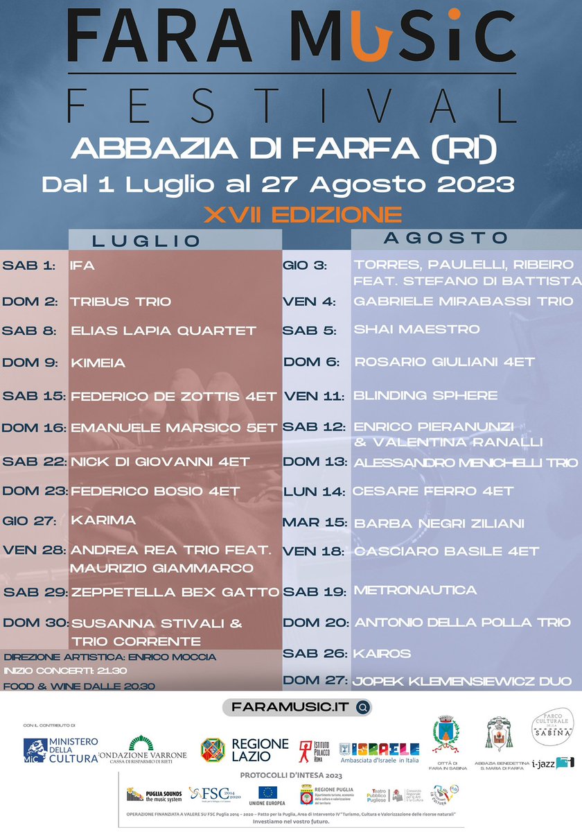 👉𝗙𝗮𝗿𝗮 𝗠𝘂𝘀𝗶𝗰 𝗙𝗲𝘀𝘁𝗶𝘃𝗮𝗹 𝟮𝟬𝟮𝟯
🎟𝗣𝗿𝗲𝘃𝗲𝗻𝗱𝗶𝘁𝗲 𝗢𝗡𝗟𝗜𝗡𝗘⬇️
☎️𝘪𝘯𝘧𝘰𝘭𝘪𝘯𝘦: 327 2514740
vivaticket.com/it/venue/abbaz…
#concerti #jazz #faramusic #festival