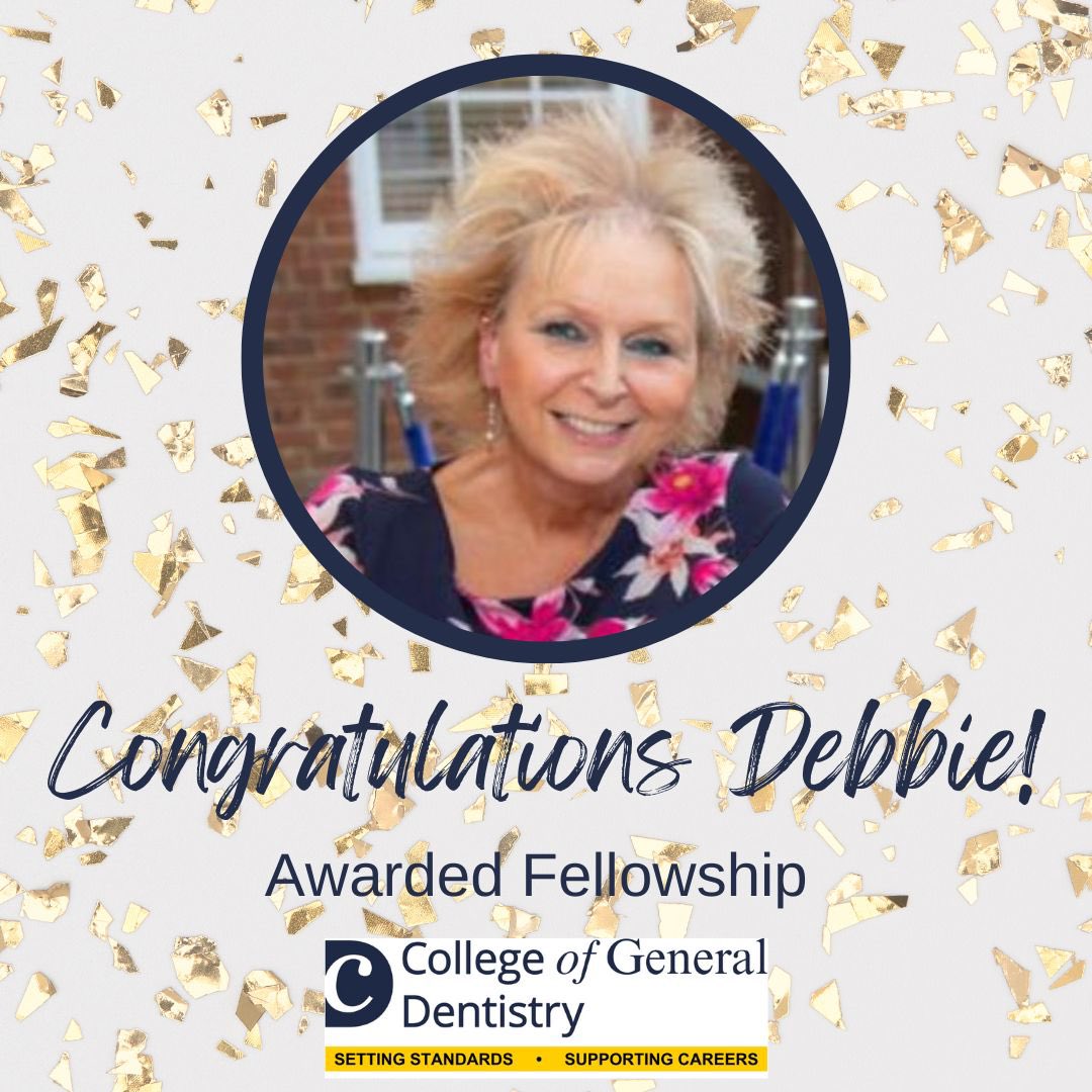 BADT are delighted to announce that our President Debbie Hemington was nominated for, and has been awarded Fellowship of the College of General Dentistry. 

Debbie qualified as a Dental Therapist in 1983 from New Cross, and was THE last New Cross therapist.