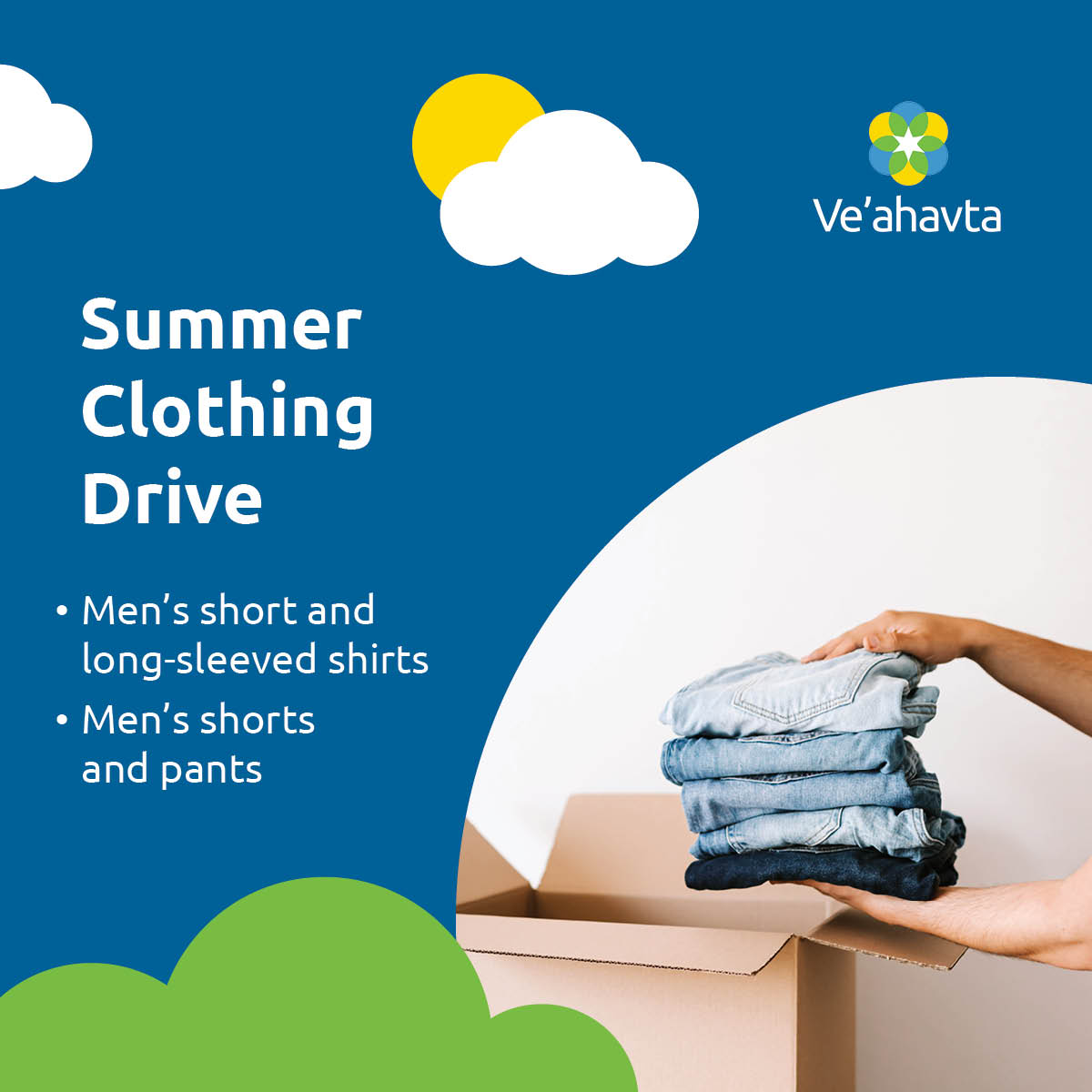 We are still REALLY short on men's clothing. If you have any of the following items, please drop them off at our warehouse (Mon-Fri from 9-5 @ 2100 Chesswood Dr., Unit 1):

- Men's short-sleeved shirts
- Men's long-sleeved shirts
- Men's shorts
- Men's pants

THANK YOU!