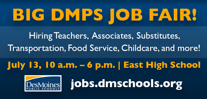 Jobs@DMPS (@dmpstalent) on Twitter photo Iowa's largest provider of preK-12 education invites you to attend our biggest job fair of the year! Meet <a href="/DMschools/">DM Public Schools</a> staff, learn about opportunities for career growth, and find a job that makes a difference. Come Here. Become the Best You Here. Iowa's largest provider of preK-12 education invites you to attend our biggest job fair of the year! Meet <a href="/DMschools/">DM Public Schools</a> staff, learn about opportunities for career growth, and find a job that makes a difference. Come Here. Become the Best You Here.