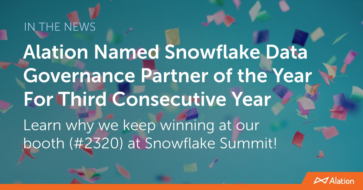 .@Alation was named Snowflake’s Data Governance Partner of the Year for the third time! This award recognizes our integral role in delivering data intelligence for @SnowflakeDB Data Cloud alation.com/news-and-press… #SnowflakeSummit