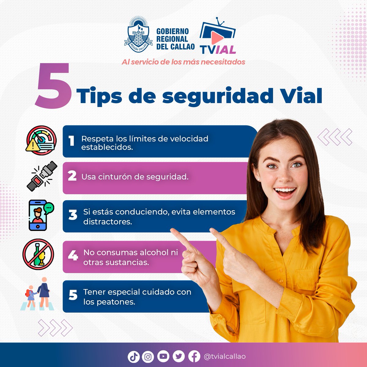GRTyC_Callao's tweet photo. 👉🤩 Te brindamos 5 tips para que aprendas con nosotros de forma dinámica y sencilla sobre Seguridad Vial, con ello serás un buen ciudadano y excelente conductor en las vías. 🛤️👉 Link de inscripción: https://t.co/b5iR6iDrcs
#gtyc #gorecallao https://t.co/Y1NmTrJe8x