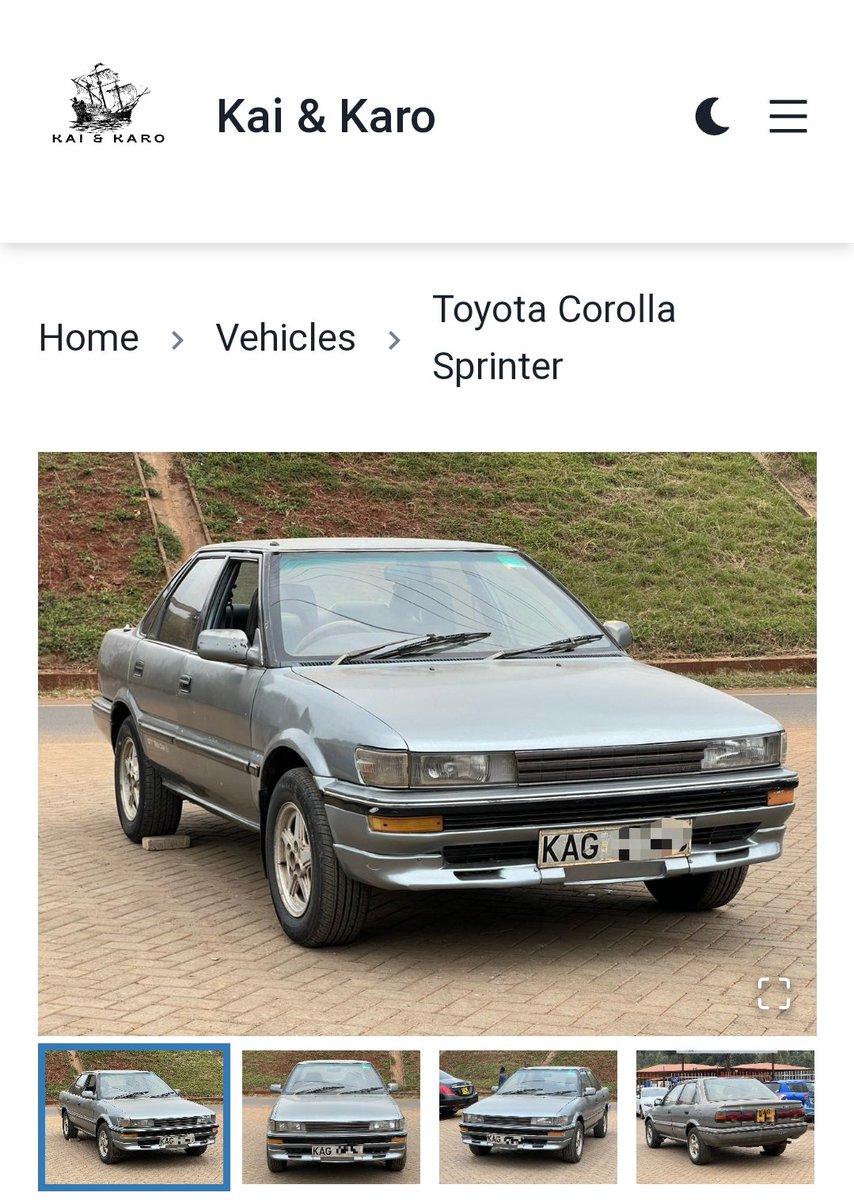 Here is the Toyota Corolla sprinter which is on Sale on @kai_and_karo 's website.
It was manufactured on the year 1998.
Has manual transmission gear box. Engine in perfect running condition.Has leather seats and uses key ignition. It only requires paint job.