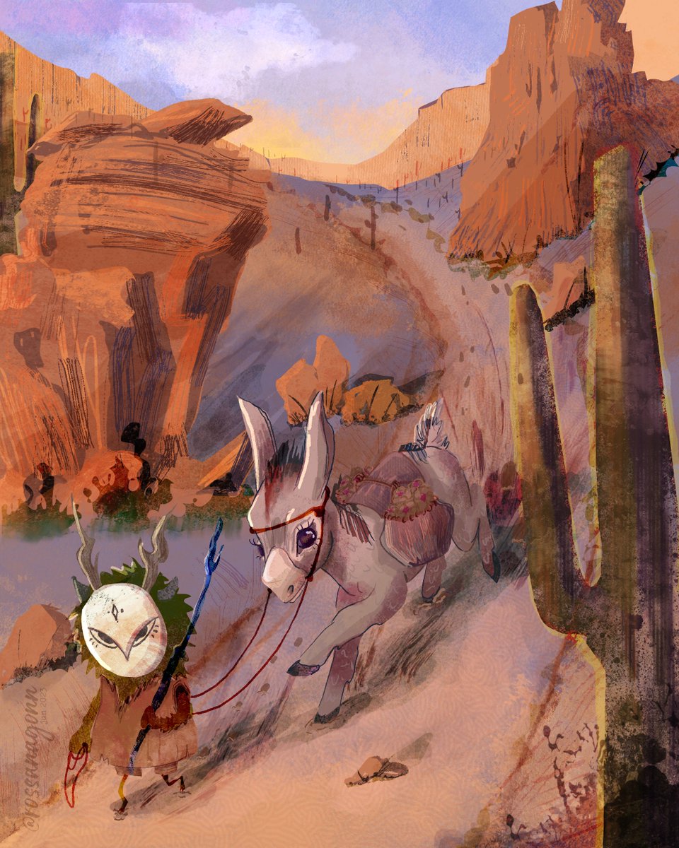 Tenía ganas de dibujar un burro y también aprender a hacer paisajes, así que salió esto…  🌵🪨