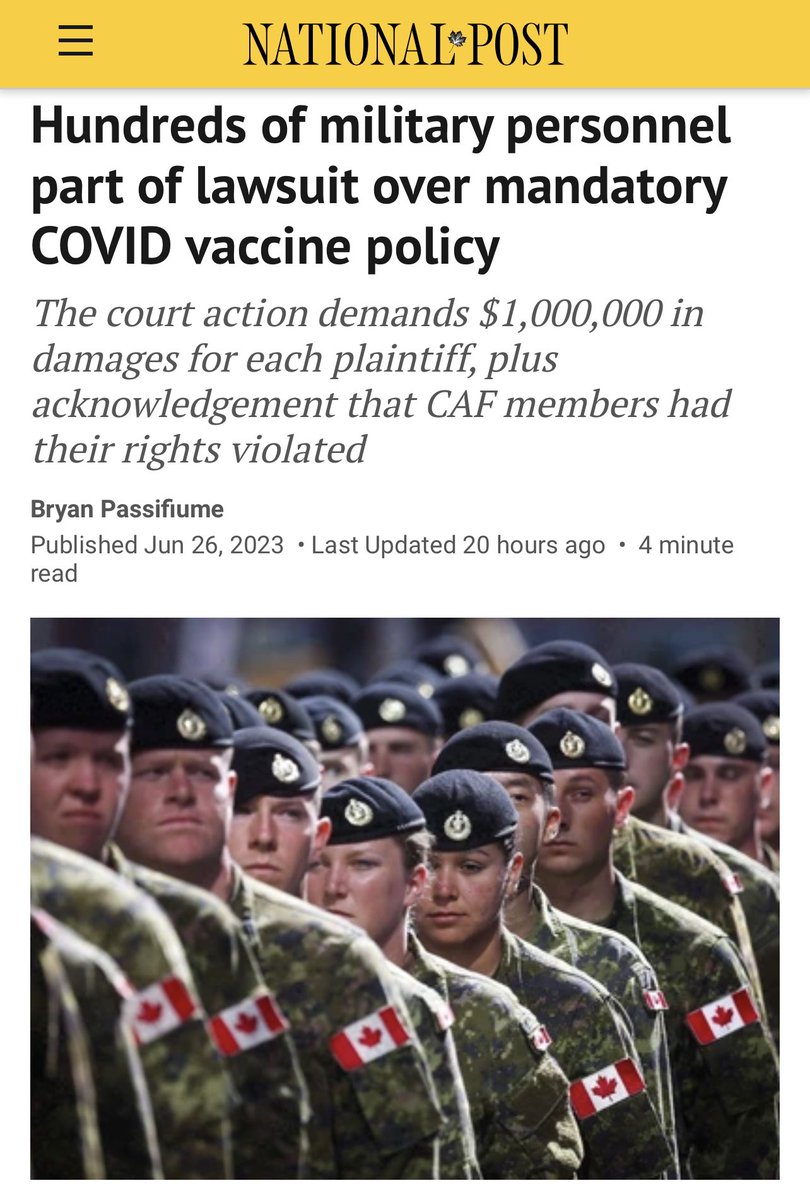 More than 300 Canadian Armed Forces members are listed as plaintiffs in a lawsuit filed against Canada’s defence minister over the military’s mandatory COVID vaccine policies.

“Filed in federal court last week, the court action demands $1 million in damages for each of the 329…