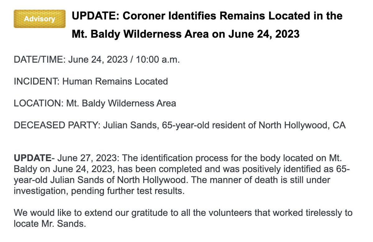 Phil_Lewis_'s tweet photo. The body found in the California mountain range was confirmed to be actor Julian Sands, who went missing several months ago

https://t.co/qEJjYDjwKb https://t.co/g4efWB4Hjw