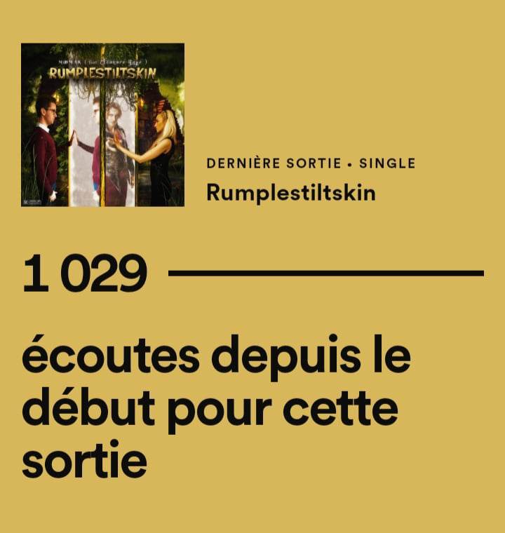En quelques jours, les écoutes sont passées d'une poignée à plus de 1000 auditeurs 😮 Merci beaucoup 🙏❤️🙏❤️

song.link/rumplestiltskin