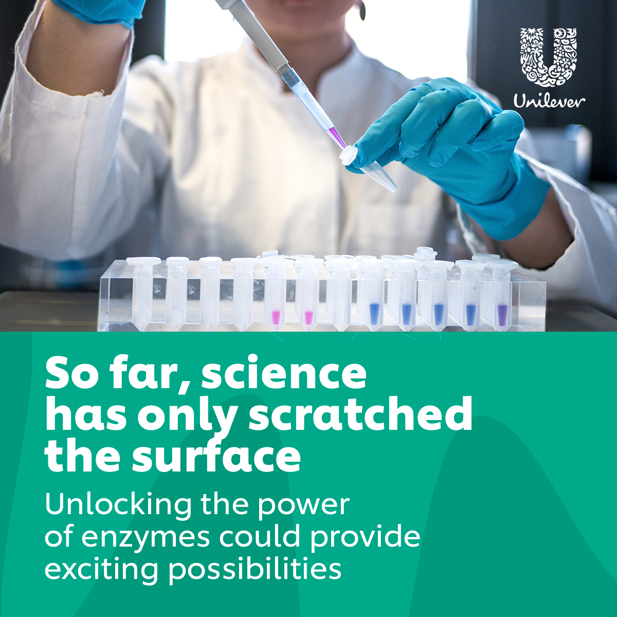 Unilever's tweet photo. Enzymes are naturally derived, low in carbon and great at breaking down stains. 

Which is why they’re a perfect ingredient in our cleaning products. 

Read how we’re working with @ArzedaCo to develop these… fast. 

#OurCleanFuture
