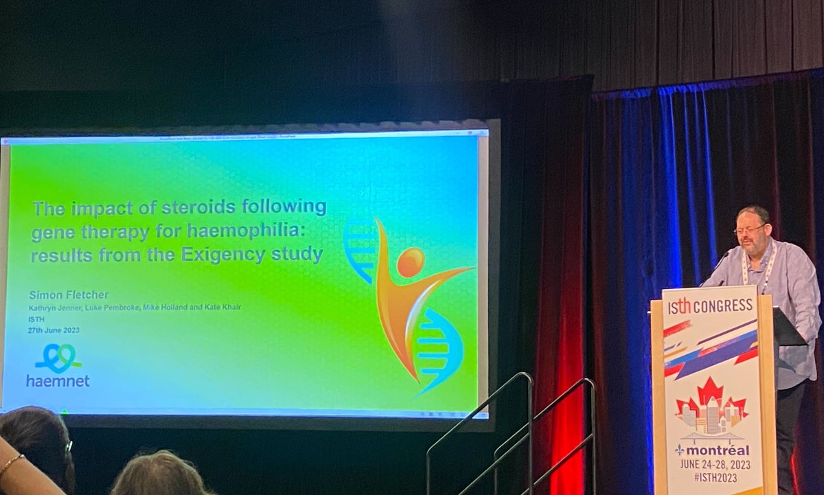 haemnet's tweet image. Simon @abookclubof1 in action at #ISTH2023 presenting more findings from the Exigency study