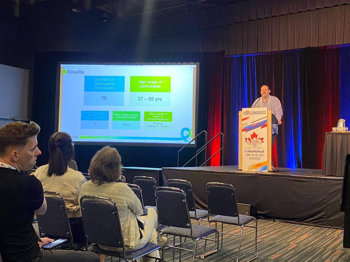 haemnet's tweet image. Simon @abookclubof1 in action at #ISTH2023 presenting more findings from the Exigency study