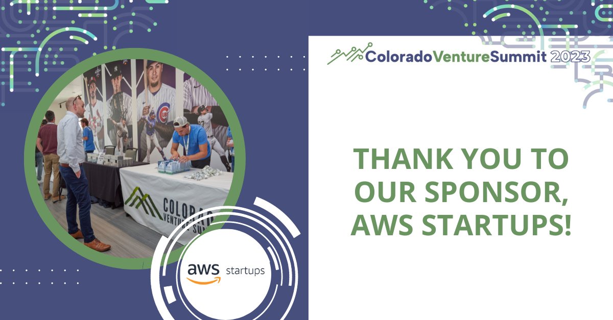 COVentureSummit's tweet photo. Colorado Venture Summit would like to extend our sincerest thanks to our sponsor, AWS Startups! Your support and dedication to the tech industry is outstanding, and we're grateful for your partnership in making the Annual Colorado Venture Summit  a success. https://t.co/3xKdXW9C4r